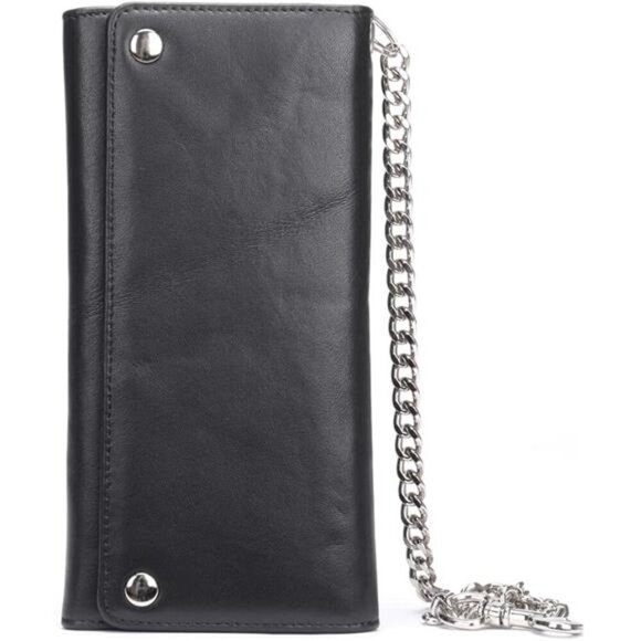 Genuine Leather Trifold Wallet with Chain, Biker Trucker wallet - Picture 8 of 8